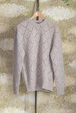 Maglione a Girocollo di 39 Masq realizzato in morbida lana tonalità Greige jacquard con motivo a rombi da Uomo