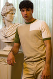 '+39 Masq Knitwear Uomo Maglia Girocollo Manica Corta Color Block Military