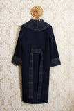 Cappotto vestaglia da donna della stilista Alessia Santi in lana color blue con rever tartan