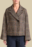 Easy Jacket Fringed di Alessia Santi realizzata in un raffinato motivo Check nei toni del Blue-Brown da Donna