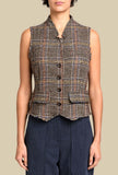Gilet Fringed di Alessia Santi realizzato in un raffinato motivo Check nei toni del Blue-Brown da Donna