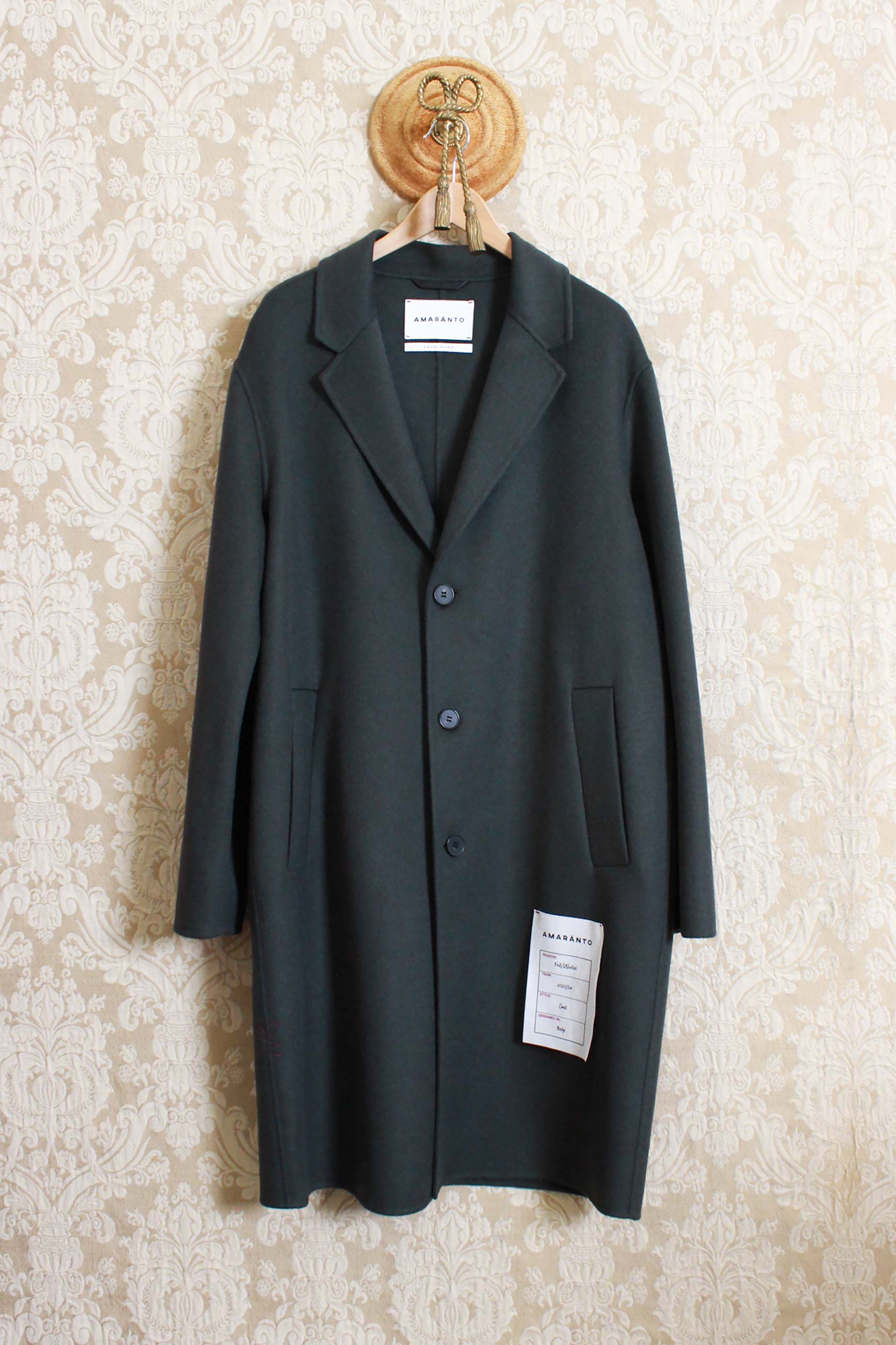 Cappotto lungo monopetto da uomo della maison amaranto in lana e cashmere green forest