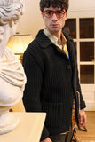 Maglia giacca in costa inglese di lana color total black collezione uomo fw23