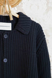 Maglia giacca in costa inglese di lana color total black collezione uomo fw23