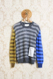 Maglia in lana mohair girocollo da uomo di amaranto in fantasia stripes patchwork bicolor