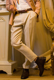 Be Able Uomo Pantalone Robert Doppia Pince Lana Lino Color Greige pe23