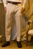 Be Able Uomo Pantalone Robert Doppia Pince Lana Lino Color Greige pe23