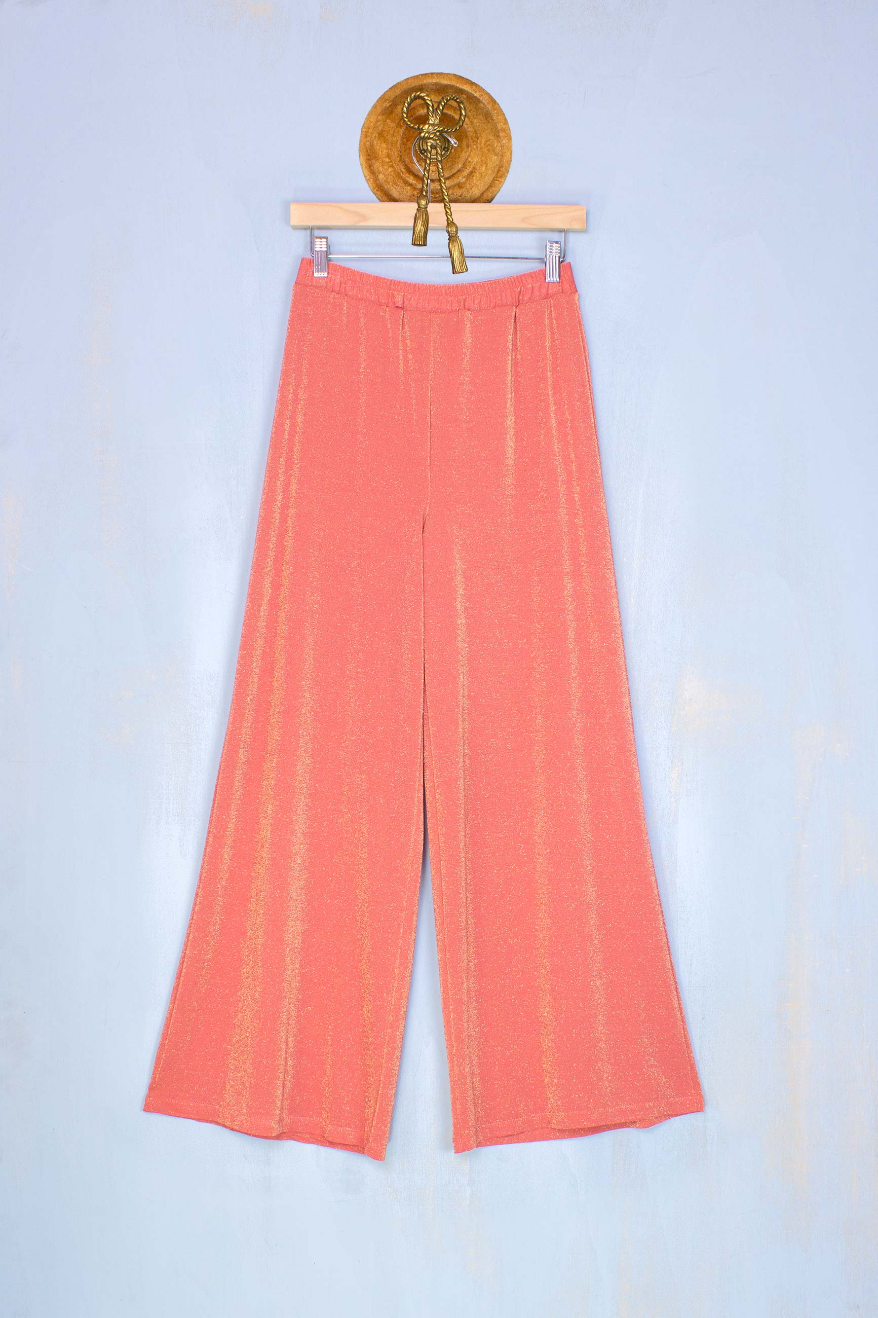 Pantalone donna in lurex di be limousine color corallo