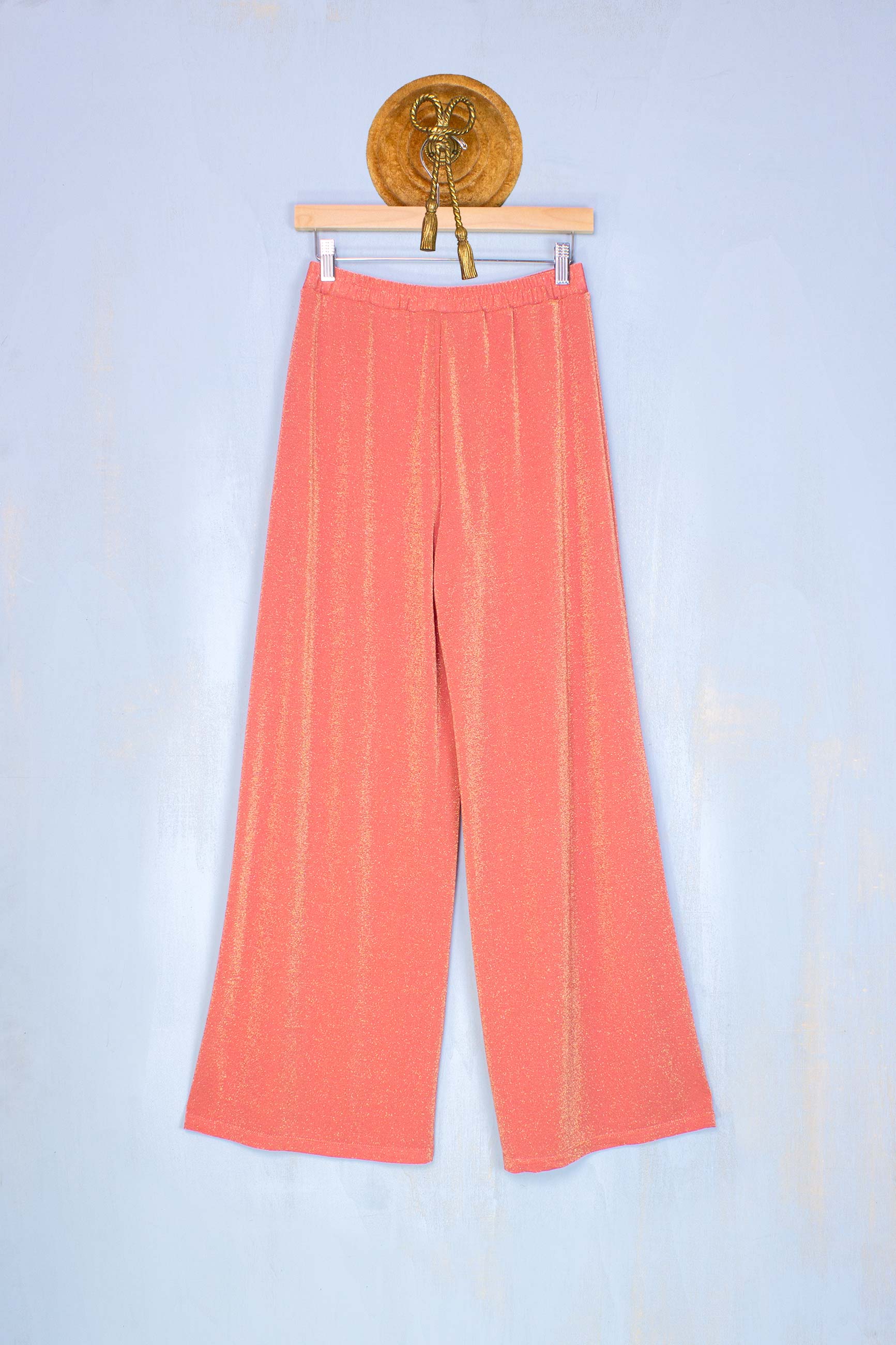 Pantalone donna in lurex di be limousine color corallo