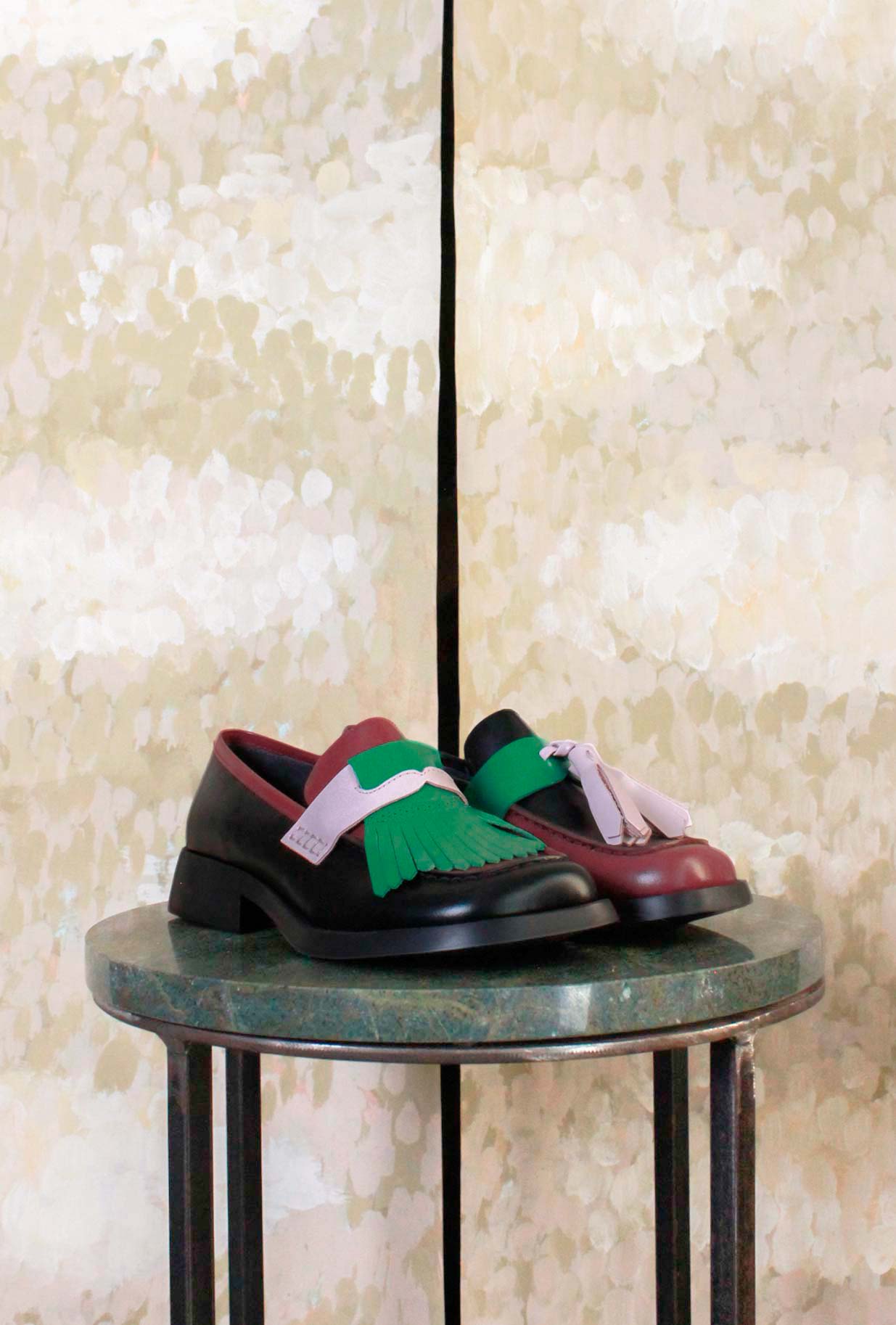 Mocassino Twins Limited di Camper in  pelle Bordeaux-Pink-Green da Donna
