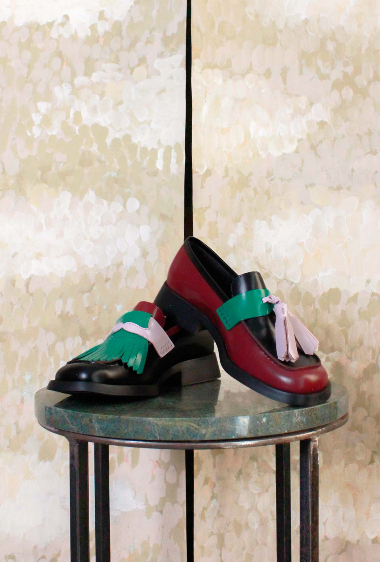 Mocassino Twins Limited di Camper in  pelle Bordeaux-Pink-Green da Donna