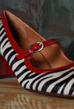 Chie Mihara Fall-Winter Décolleté Plateau Damaho Design Retrò-Chic Pelle Pony Zebrata Red Passion 