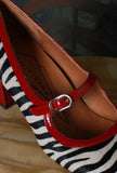 Chie Mihara Fall-Winter Décolleté Plateau Damaho Design Retrò-Chic Pelle Pony Zebrata Red Passion 