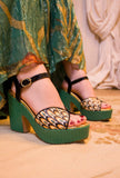 Chie Mihara Donna Sandalo Zeppa Dede 70s Green Tiger's Eye