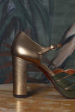 Chie Mihara Fall Winter Décolleté Plateau Carini Retrò Chic Olive Green Antique Gold