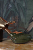 Chie Mihara Fall Winter Décolleté Plateau Carini Retrò Chic Olive Green Antique Gold