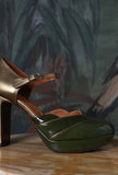 Chie Mihara Fall-Winter Décolleté Plateau Carini Retrò-Chic Olive Green Antique Gold