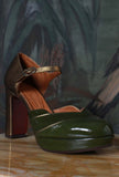 Chie Mihara Fall-Winter Décolleté Plateau Carini Retrò-Chic Olive Green Antique Gold