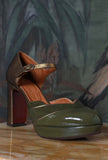 Chie Mihara Fall Winter Décolleté Plateau Carini Retrò Chic Olive Green Antique Gold