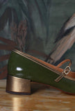 Chie Mihara Reni Day to Night Luminosa  morbida pelle vernice Olive Laminated Gold