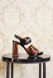 Nuovo sandalo con plateau da donna di chie mihara con tacco 105 mm in vernice tribal chic