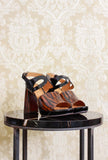 Nuovo sandalo con plateau da donna di chie mihara con tacco 105 mm in vernice tribal chic