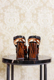 Nuovo sandalo con plateau da donna di chie mihara con tacco 105 mm in vernice tribal chic