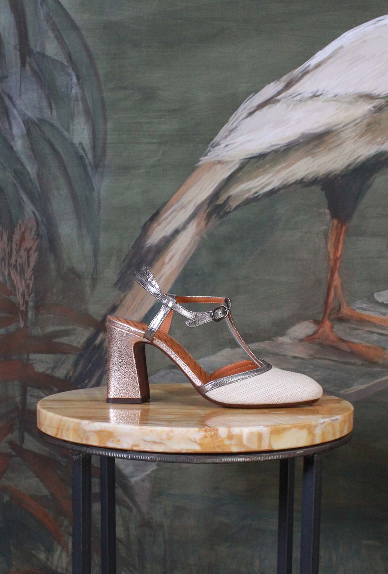 Slingback Mahedi di chie mihara tacco alto 085 con tacco in pelle rose gold e tomaia avorio