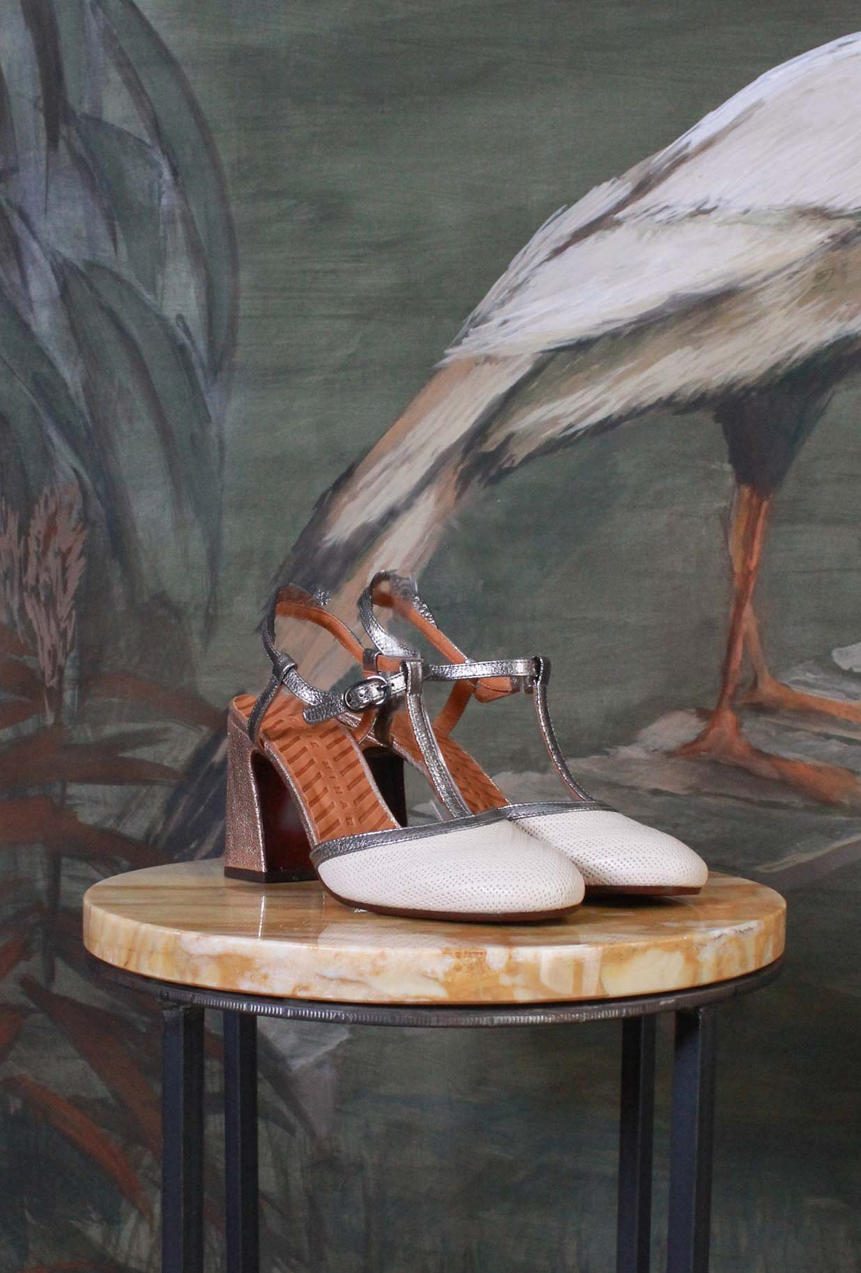 Slingback Mahedi di chie mihara tacco alto 085 con tacco in pelle rose gold e tomaia avorio