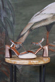 Slingback Mahedi di chie mihara tacco alto 085 con tacco in pelle rose gold e tomaia avorio