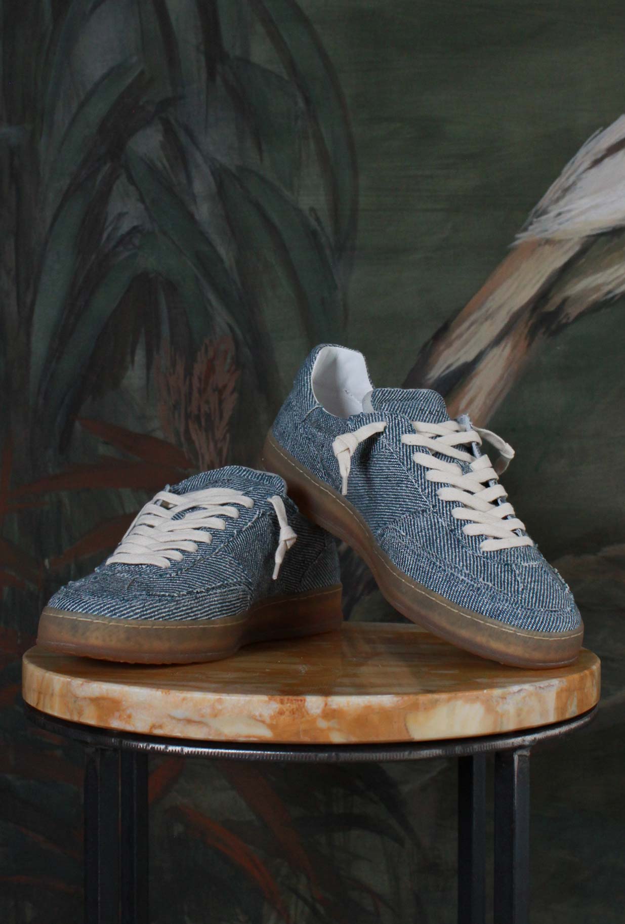 Sneakers sporty bassa in tela denim fringed di date sneakers modello samba 