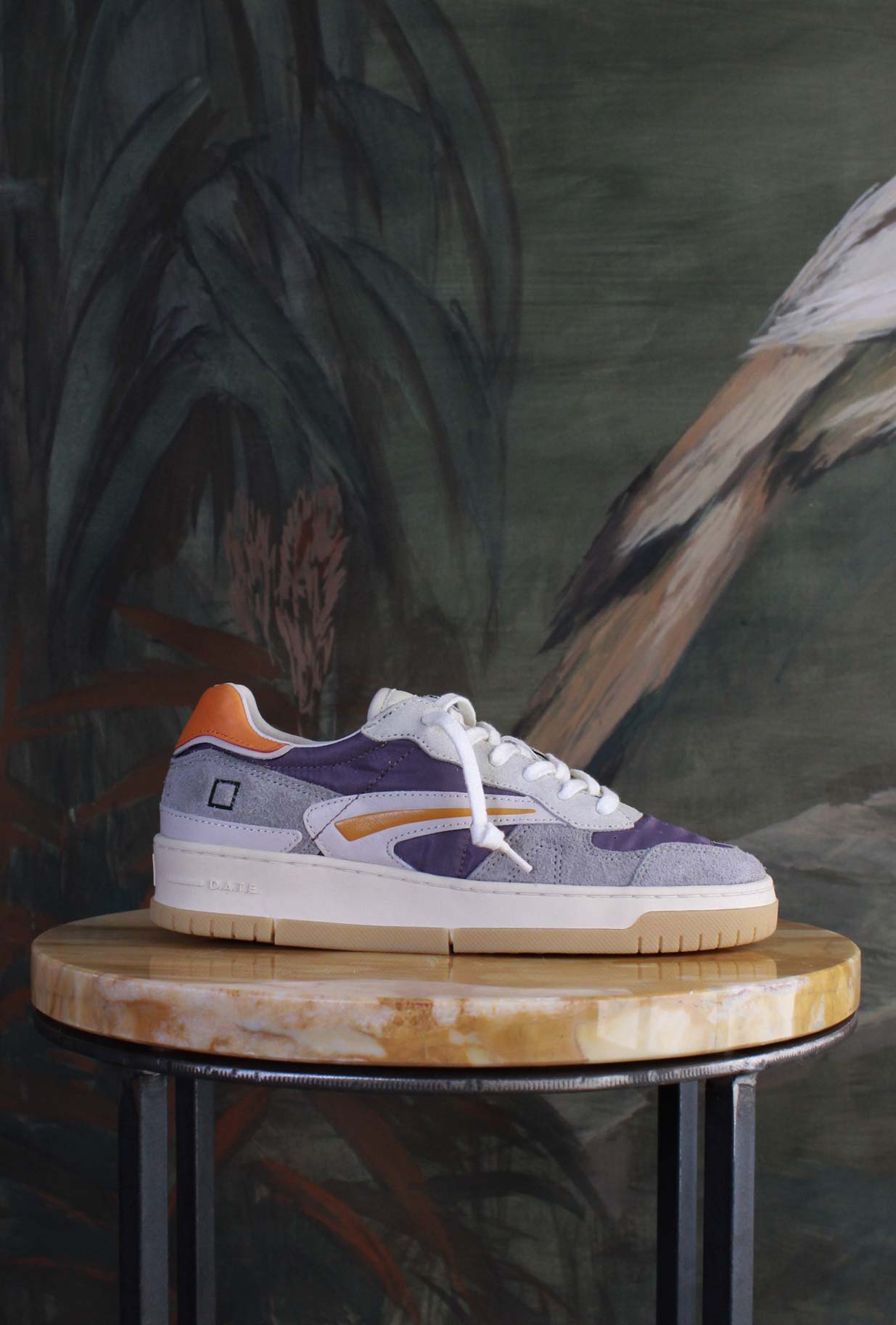 Nuova sneakers toneo di date da donna in nylon viola vintage mood e pelle orange estate 25