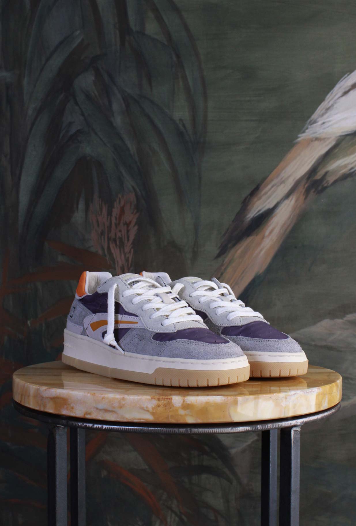 Nuova sneakers toneo di date da donna in nylon viola vintage mood e pelle orange estate 25