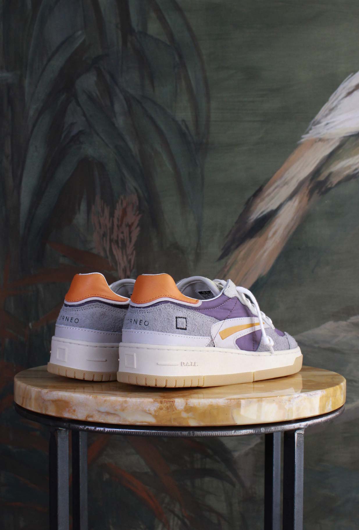 Nuova sneakers toneo di date da donna in nylon viola vintage mood e pelle orange estate 25