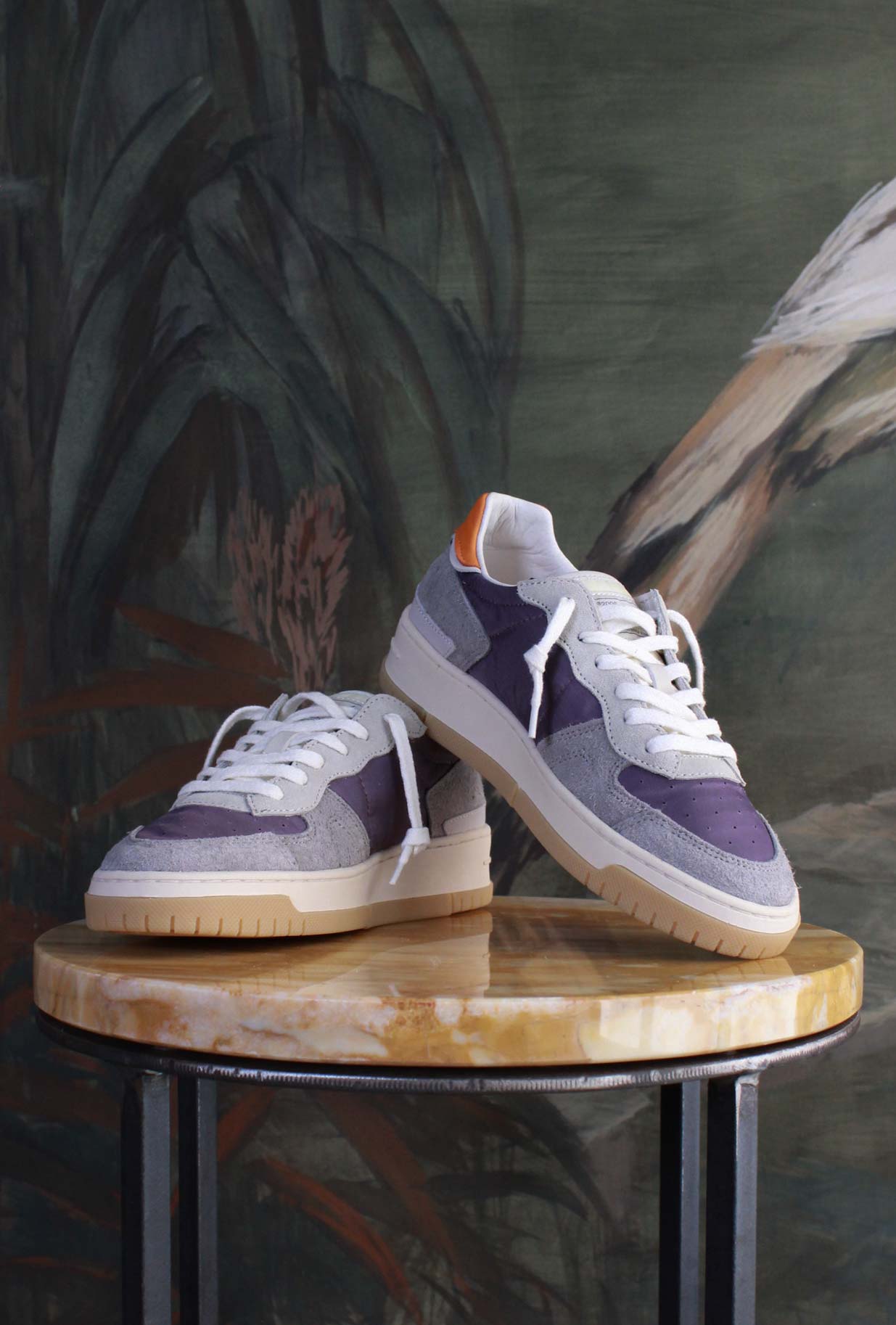 Nuova sneakers toneo di date da donna in nylon viola vintage mood e pelle orange estate 25