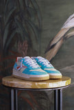 Nuova sneakers toneo di date da donna in nylon vintage mood e pelle azzurra estate 25