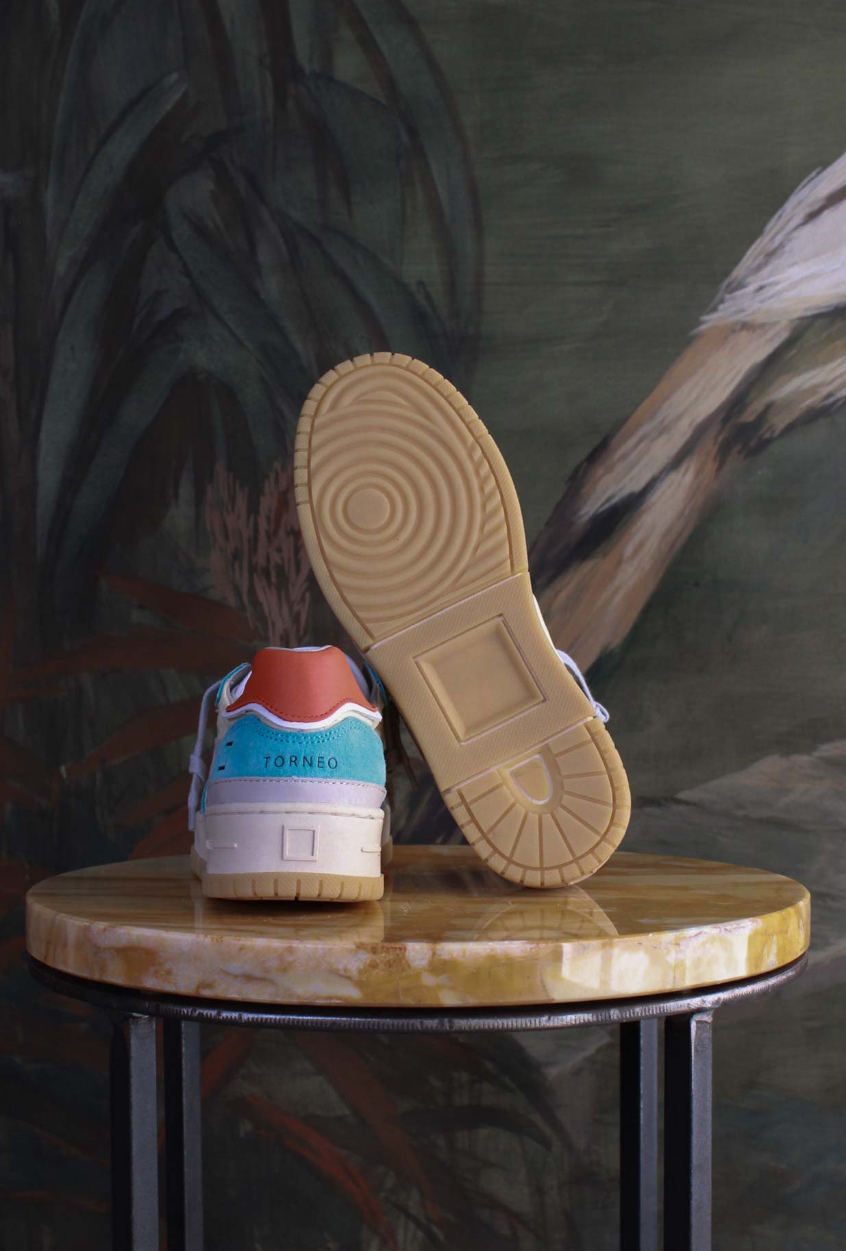 Nuova sneakers toneo di date da donna in nylon vintage mood e pelle azzurra estate 25