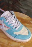 Nuova sneakers toneo di date da donna in nylon vintage mood e pelle azzurra estate 25