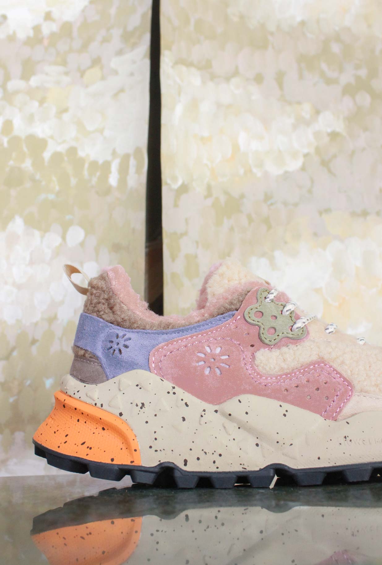 Sneakers Kotetsu Woman Teddy di Flower Mountain in teddy e suede Cognac, Beige e Cipria da Donna
