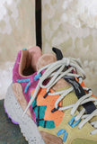 Sneaker Yamabushi Man Flower Mountain versione Suede-Nylon nell’esclusiva combinazione di tonalità Mais-Khaki-Orange da Uomo