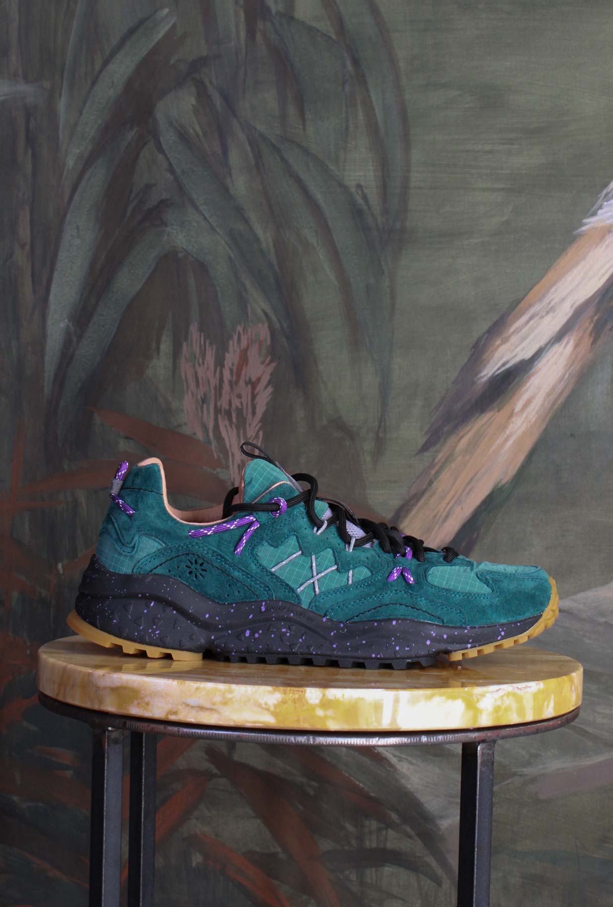 Sneakers yamabushi di flower mountain da uomo in nylon ripstop e suede color green bottle