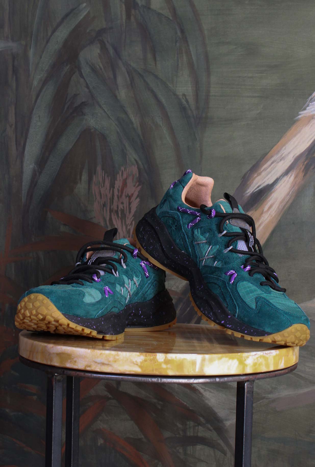 Sneakers yamabushi di flower mountain da uomo in nylon ripstop e suede color green bottle