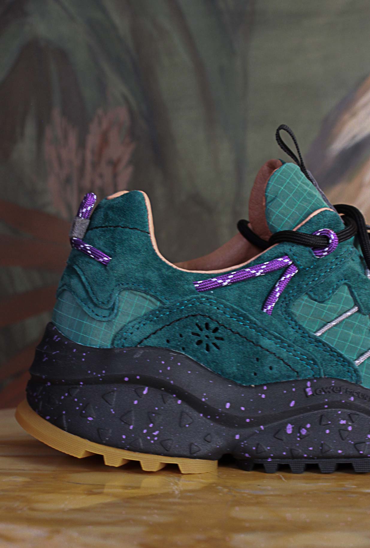 Sneakers yamabushi di flower mountain da uomo in nylon ripstop e suede color green bottle