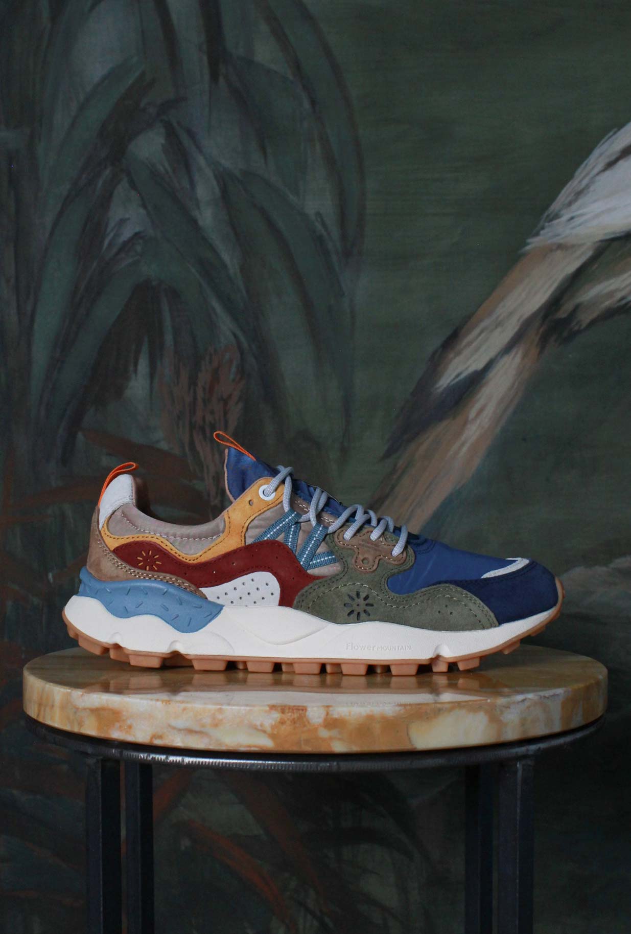 Sneakers Yamano da uomo di Flower Mountain in nylon color blue green ocre