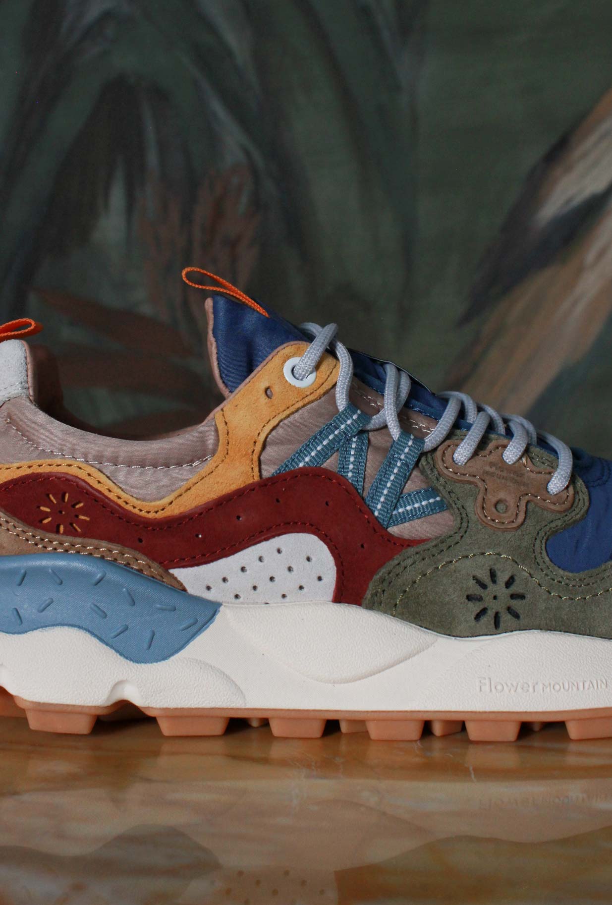 Sneakers Yamano da uomo di Flower Mountain in nylon color blue green ocre