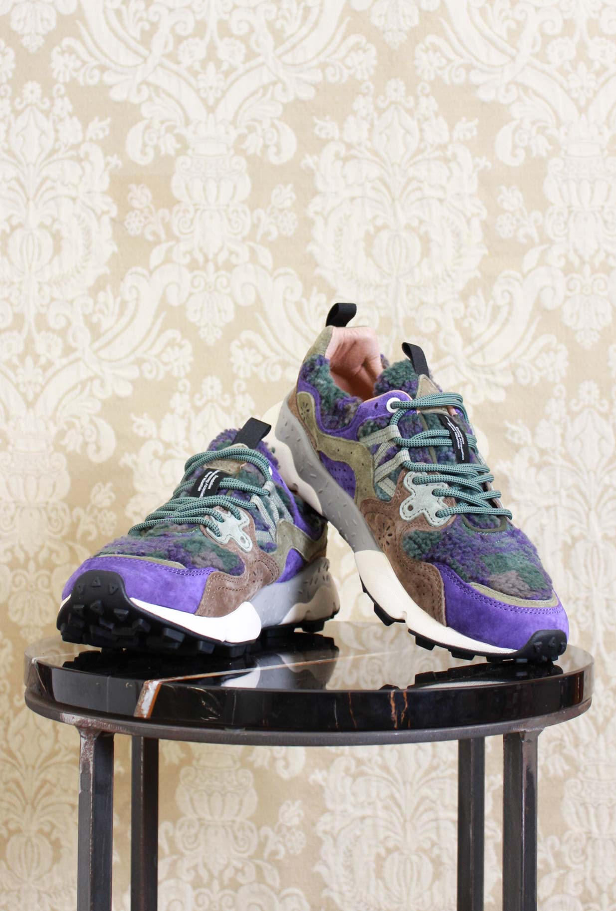Sneakers yamano 3 di flower mountain in suede e teddy color brown violet da uomo