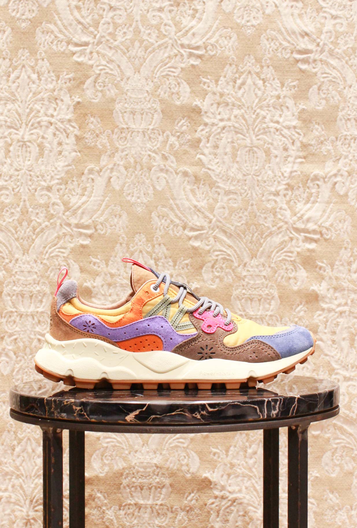 sneakers yamano in nylon da uomo di flower mountain gialla azzurra marrone