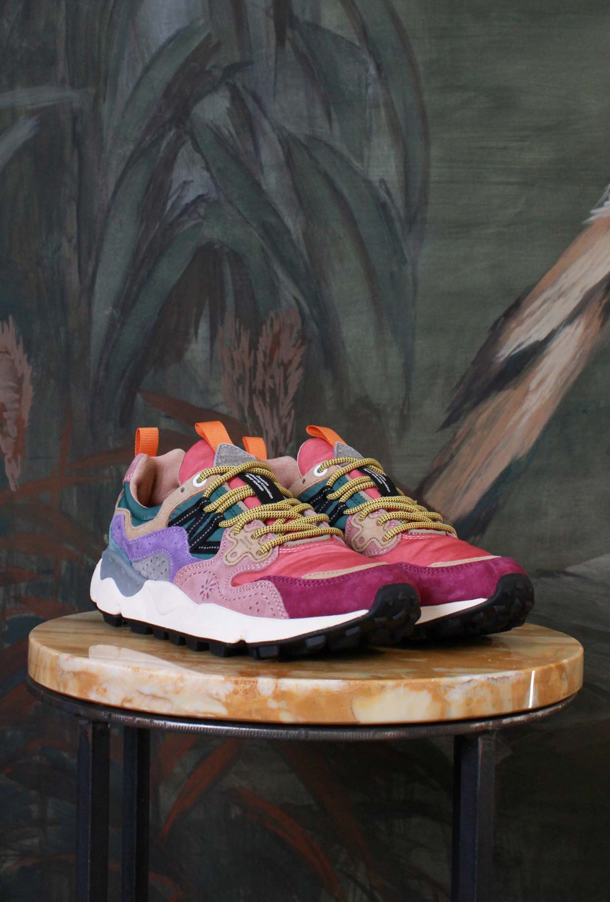 Flower Mountain Sneakers Yamano donna Suede-Nylon Burgundy-Fuchsia-Cipria Sporty-Chic