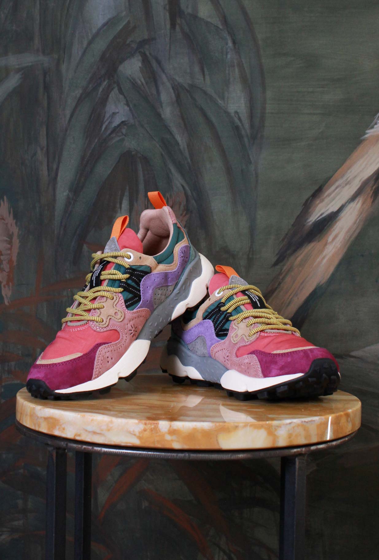 Flower Mountain Sneakers Yamano donna Suede-Nylon Burgundy-Fuchsia-Cipria Sporty-Chic