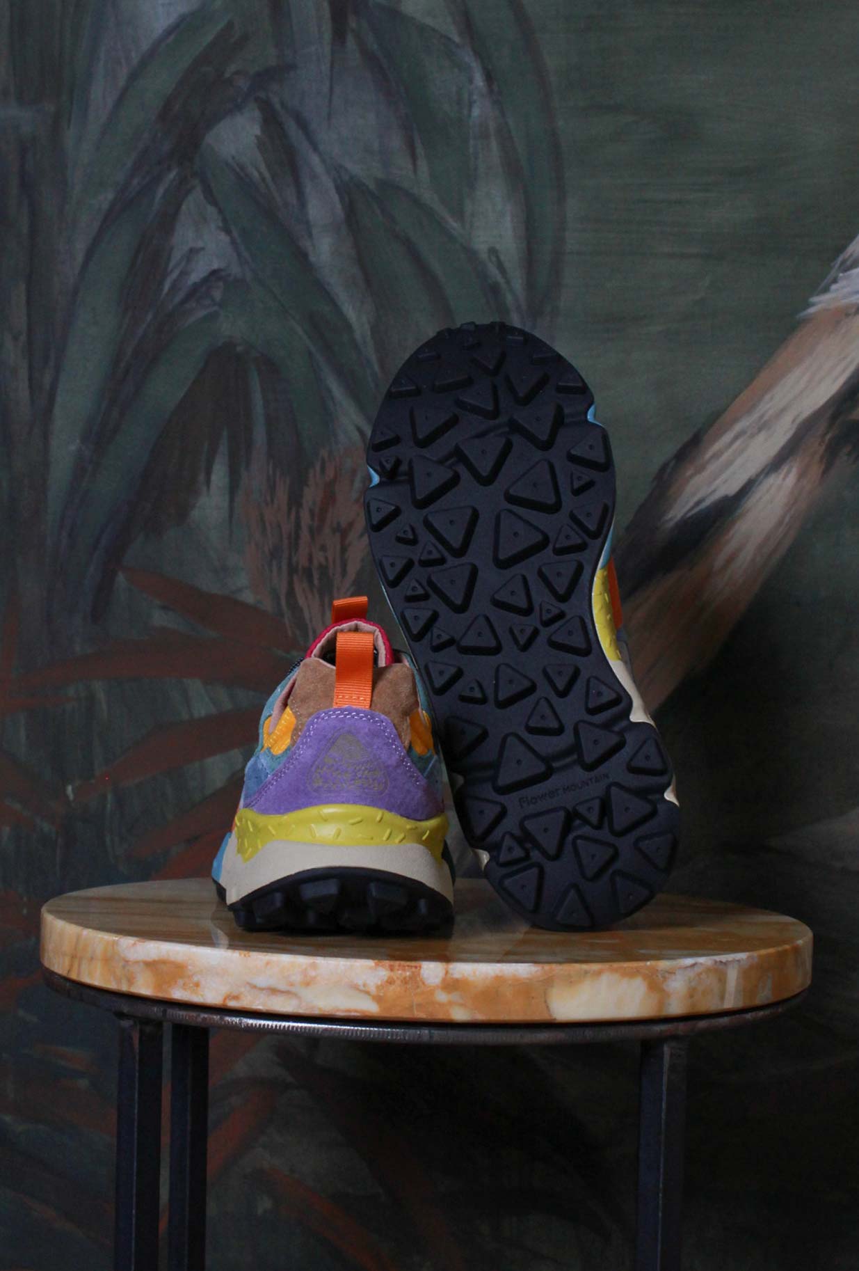 Sneakers Yamano Suede Nylon della Flower Mountain di materiali pregiati di colore Antracite Mud Deep Blue da uomo